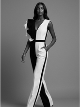 Asymmetric Black Top with White Trousers